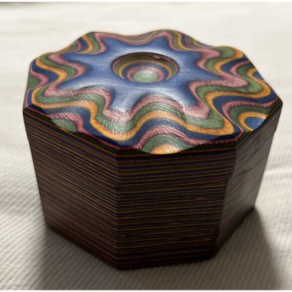 Island Bamboo Pakkawood Salt Cellar (Blue, Pink, Green, Gold) 3.5”x 2” - Picture 3 of 9